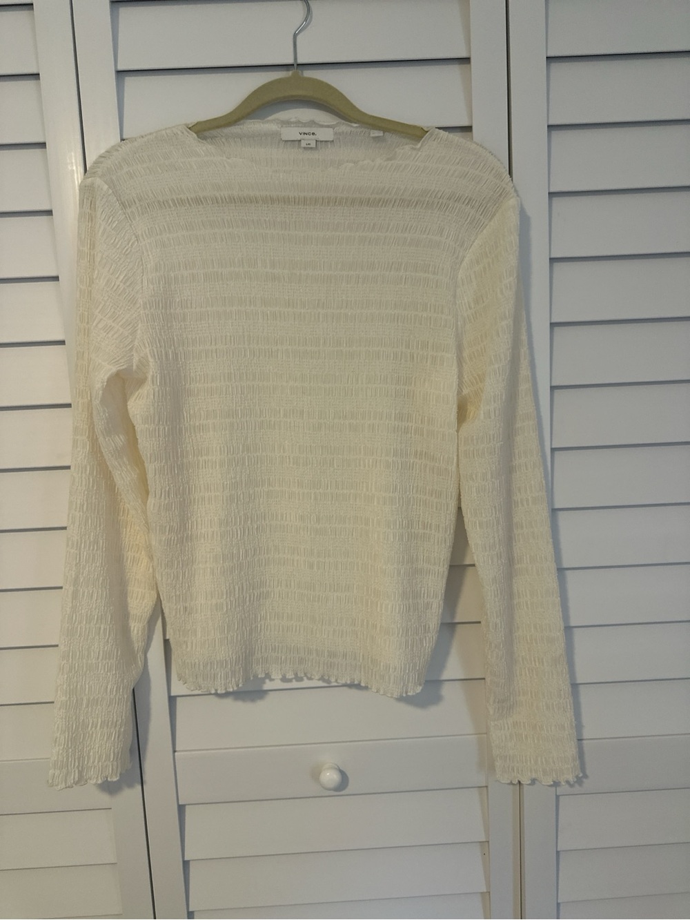 Vince Off-White Ribbed Long Sleeve Crew Top